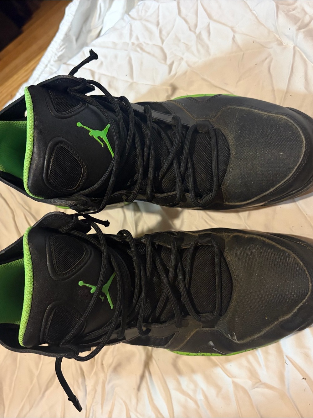 Jordan Black with Neon Green Accent High-Top Sneakers - Picture 2 of 5